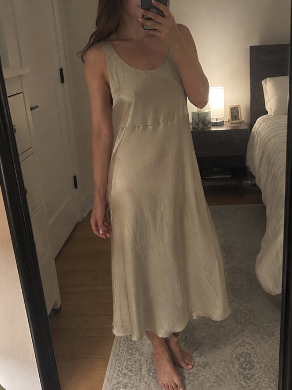 Vince Slim Fitted Slipdress Sepia Satin Midi Dress Size 12